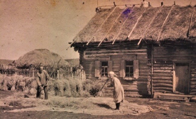 Фотомарафон «100-летие ТАССР»: крестьянская семья собирает сено после просушки у дома, 1934 год - «История»